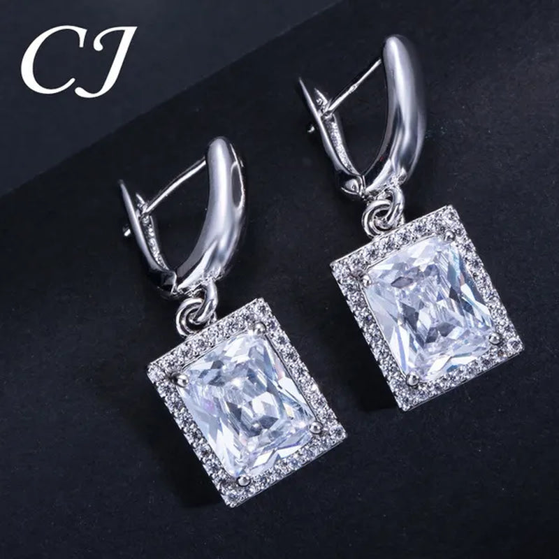 CANDICE Sparkling Princess Cut Clear Crystal Pave Stylish Sterling Silver Necklace Earrings Bracelet and Ring 4 Pcs Wedding Jewelry Set With Tiny CZ Stone