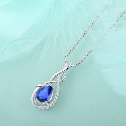 Infinity Teardrop Pendant Necklace for Women 925 Sterling Silver Birthstone Jewelry