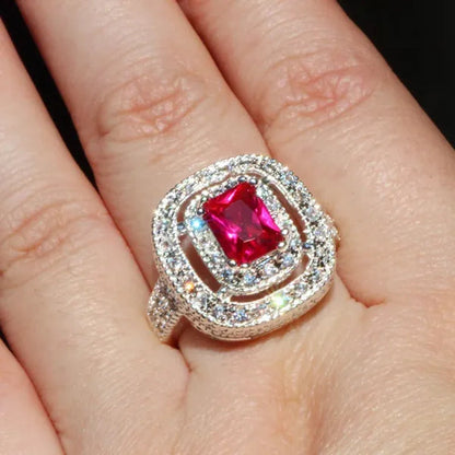 Princess  Silver Natural Ruby Gemstones Birthstone Bride Wedding Engagement Strange Ring Size 6 7 8 9 10