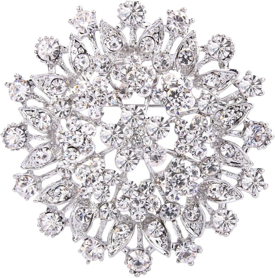 Women'S Austrian Crystal Elegant Flower Leaf Bridal Corsage Brooch Pin