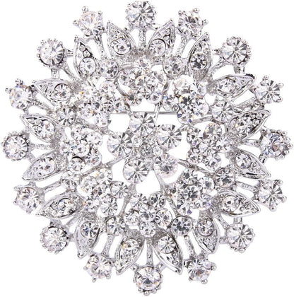 Women'S Austrian Crystal Elegant Flower Leaf Bridal Corsage Brooch Pin