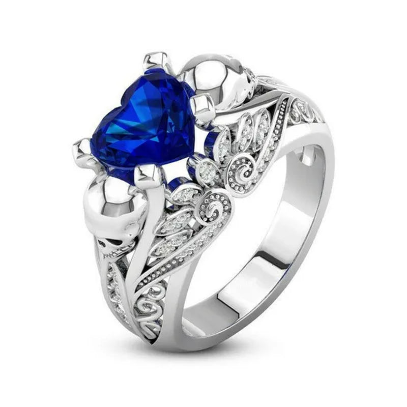 Exquisite Women's 925 Silver Plated Skull Ring Blue Crystal Punk Jewelry Gift Size 6-10 Arrow