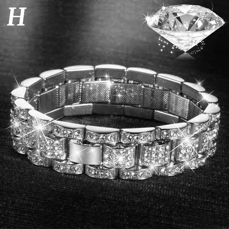 New Men's Women's Fashion Diamond Bracelet  Gold/925 Silver Plated Bracelet Luxury Bracelet Byzantine Chain Cuban Chain Birthday Holiday Gift (8 Inch)