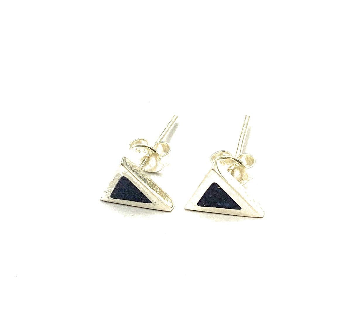 Triangle Lapis Lazuli Mosaic Micro Mosaic Sterling Silver Stud Earrings, Semi Precious Gemstone by Hstudio