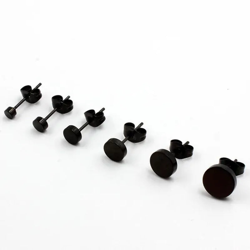 1PCS Stainless Steel Black Color Hypoallergenic Minimalist Flat Circle Earings for Men and Women Daily Wear Steel Titanium Earrings