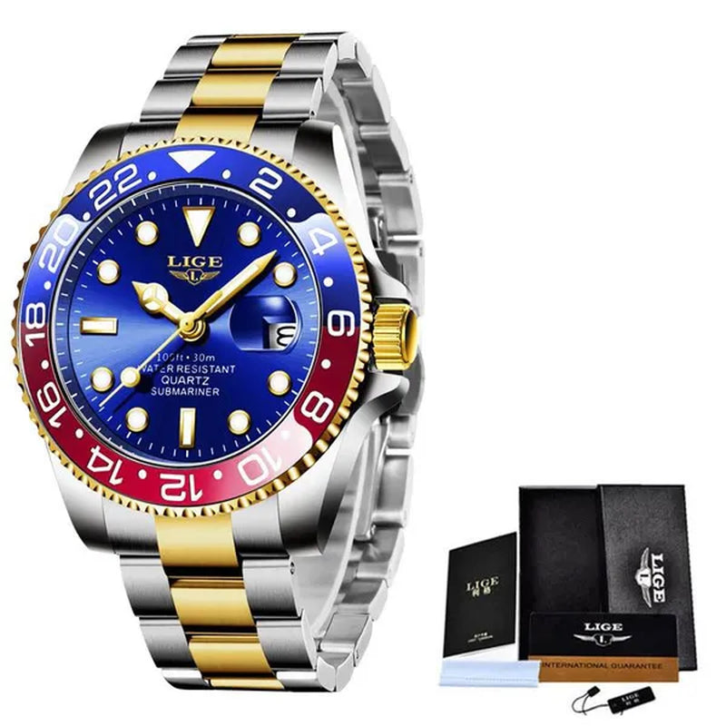 LIGE Military Men's Watch Stainless Steel Band Date Mens Business Male Watches Waterproof Luxuries Men Wrist Watches for Men