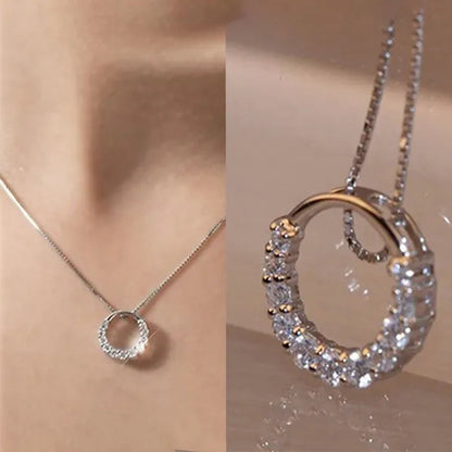 Exquisite 925 Sterling Silver Plated Moissanite Diamond Circle round Pendant Necklaces for Women Party Necklace Dress Accessories