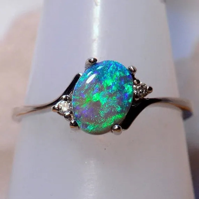 Exquisite Women's Ring Oval Cut Fire Opal Diamond Jewelry Birthday Proposal Gift Bridal Engagement Party Band Rings Size 5 - 11
