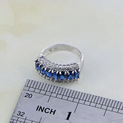 Blue Sapphire White Topaz 925 Silver Jewelry Sets for Women Earrings Pendant Necklace Rings Bracelets 4PCS