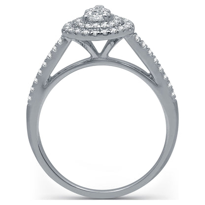 1/2 CTTW Diamond Women'S Pear Halo Engagement Ring 10K White Gold