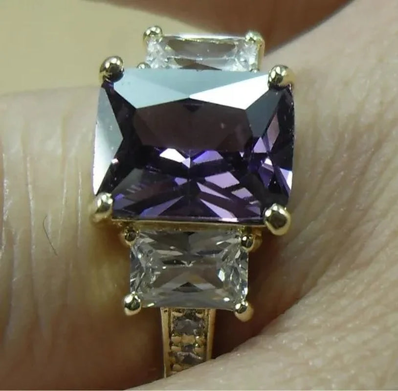 Natural 5.99CT Alexandrite Diamond 14K Yellow Gold Ring Size 6-10