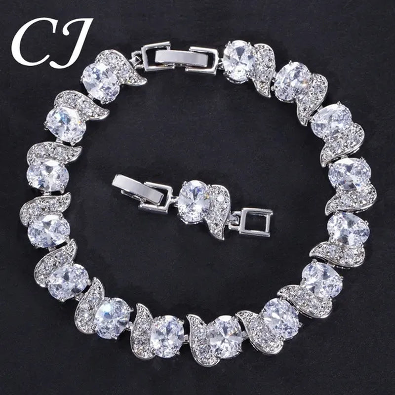 CANDICE 2023 Newest Design Women Luxury CZ Zirconia Silver Bracelets With Blue Stones 18CM+2.5CM（extended clasp）