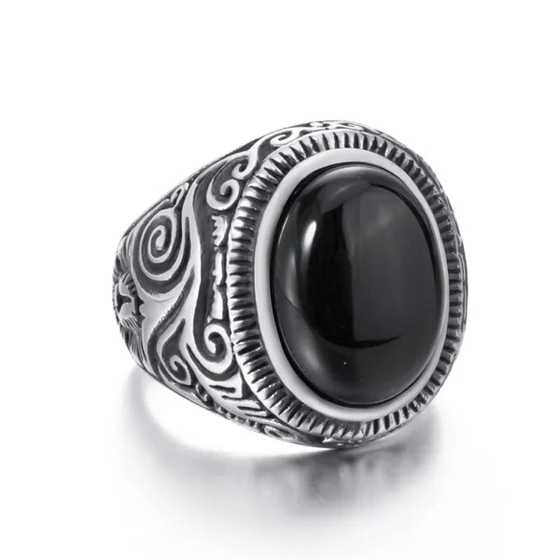 Men's Women's Natural Oval Black Onyx Gem Silver Gold Stainless Steel Ring Gift Jewelry Plus Size 8-15