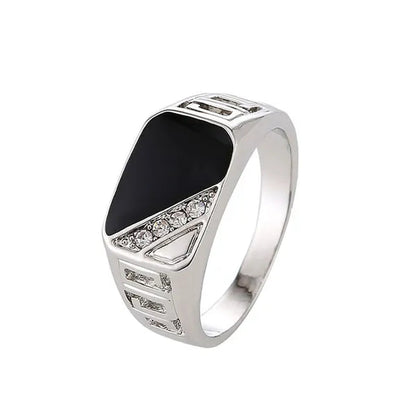 Fashion Male Jewelry Classic Gold Color White Sapphire Diamond CZ Wedding Ring Black Enamel Agate Rings for Men Christmas Party Gift Size 7 8 9 10 11 12