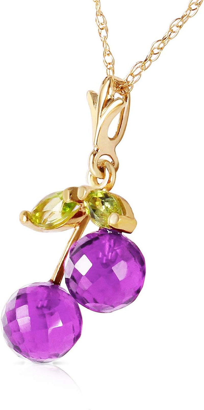 1.45 Carat 14K Solid Gold Natural Amethyst Peridot Pendant Necklace