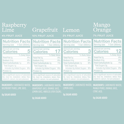 Sparkling Water, 4 Flavor Variety Pack, Made with Real Squeezed Fruit, 12 Fl Oz (Pack of 20)