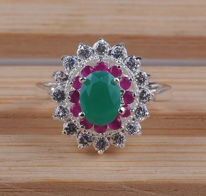 Fashion round cut emerald ruby gemstones 925 sterling silver ring U Pick  M201