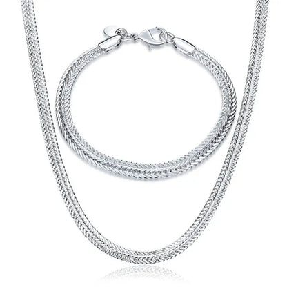 NEW! Exquisite 925 Sterling Silver 6MM Chain Bracelets Neckalce for Women Man Fashion Party Wedding Noble Jewelry Sets Gifts
