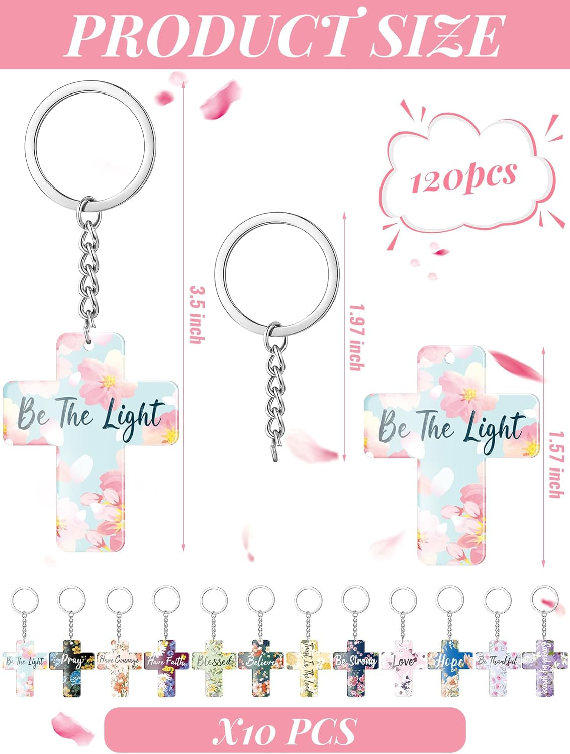 120 Pcs Bible Verse Keychains Christian Key Rings Cross Keychains Inspirational Acrylic Religious Key Rings Floral Bible Verse Jewelry for Women Men Girls Boys
