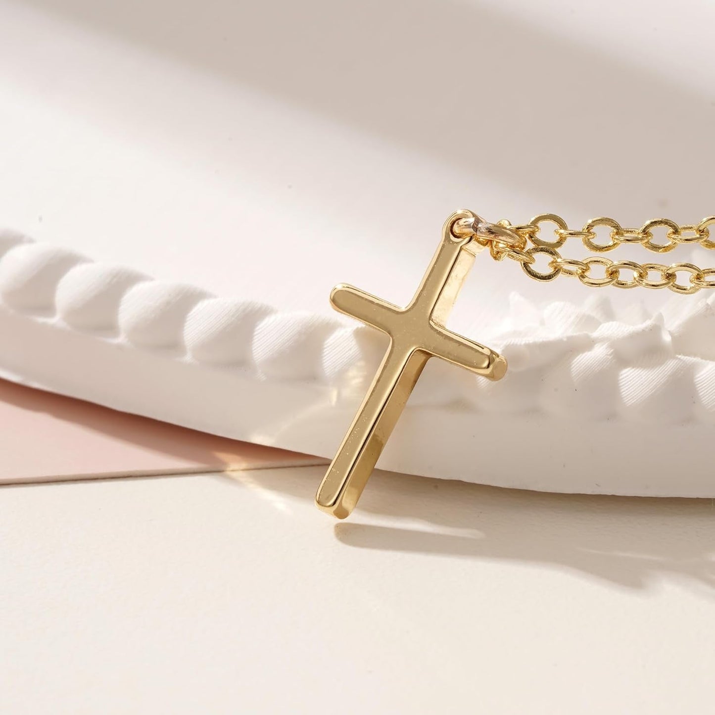 Gold Cross Necklace for Women - Dainty 14K Gold Plated Cross Necklace Layered Beaded Infinity CZ Holy Mary Medal Pendant Necklaces for Women Trendy Faith Jewelry First Communion Gifts