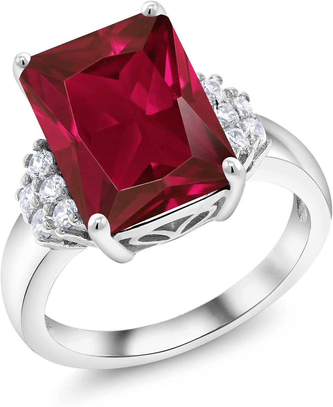 5-10 Cttw Gemstone Birthstone Engagement Ring for Women | 14X10MM Emerald Cut | 925 Sterling Silver | Wedding Anniversary Promise Ring | Available in Size 5, 6, 7, 8, 9