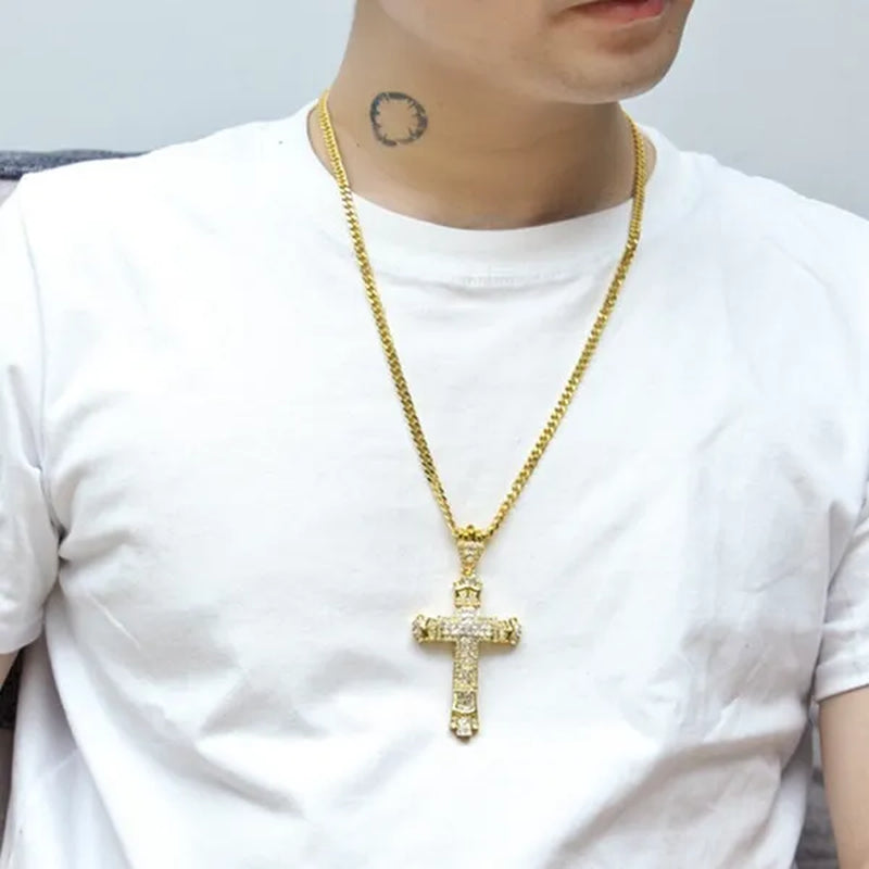 Hip Hop Cross Exquisite Men'S Fashion Jewelry 18K Gold/925 Silver DIAMOND Stainless Steel Pendant Necklace
