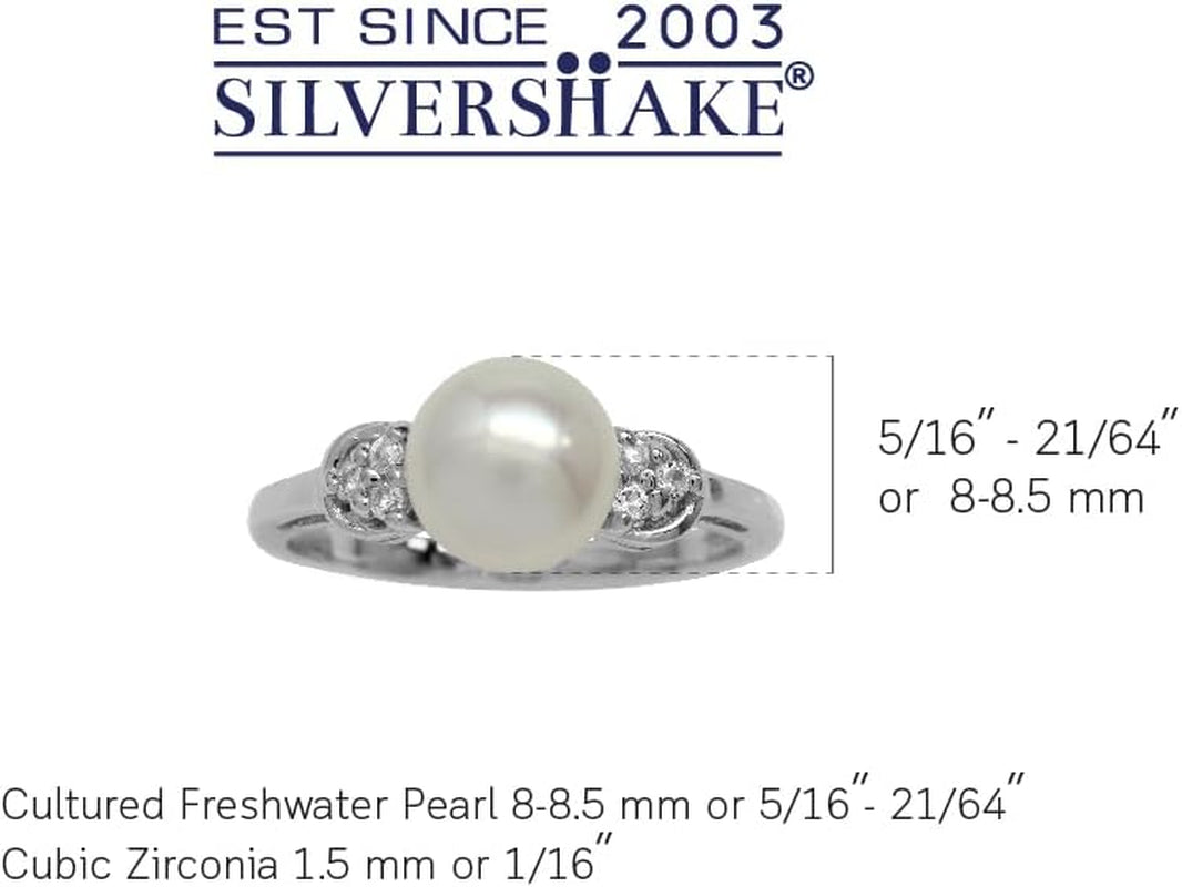 8Mm Cultured Freshwater Pearl White Gold Plated 925 Sterling Silver Ring