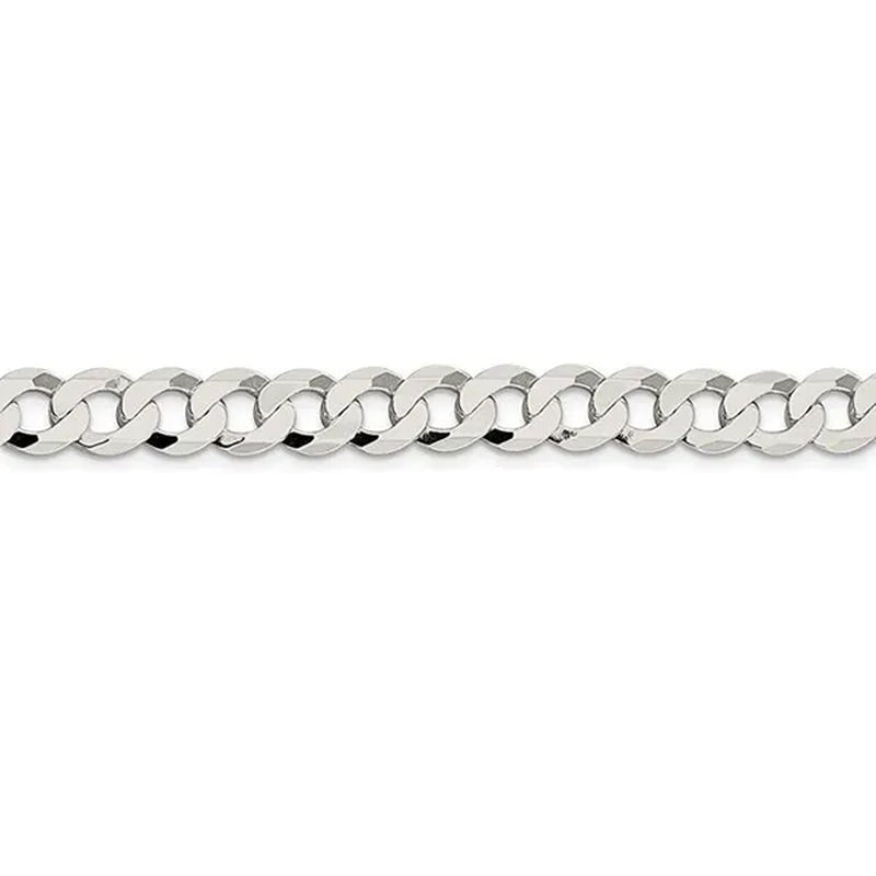 Fashion Solid 925 Silver 8Mm Close Link Flat Curb Cuban Chain Necklace with Secure Lobster Lock Clasp