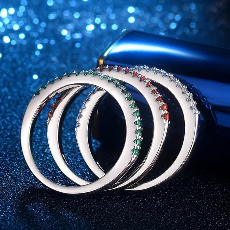 Silver White Sapphire White Sapphire & Aquamarine & Sapphire & Ruby & Tanzanite Ring Rings Natural Gemstones Birthstone Engagement Ring