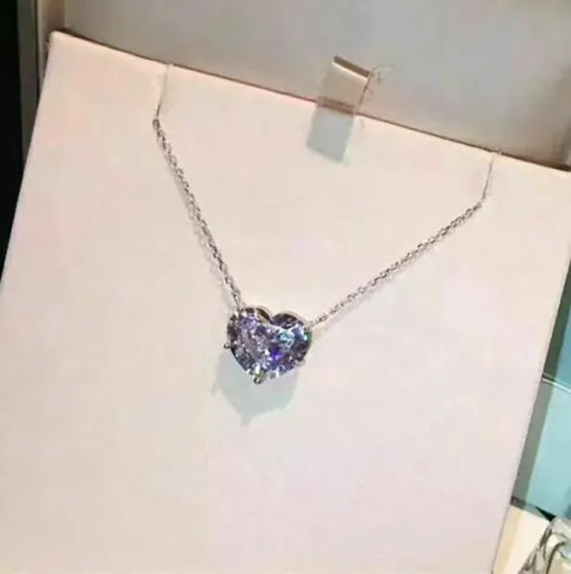 Fashion Elegant Ladies Silver Plated Sparkling White Sapphire Heart Shaped Choker Necklaces for Women Bridal Chain Necklace Fine Jewelry