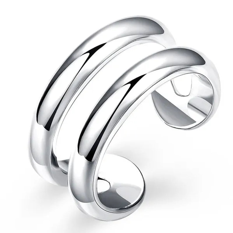 925 Sterling Silver Thumb Finger Ring Opening Double Lines with Vintage Fashion Silver Engagement Rings for Women Men