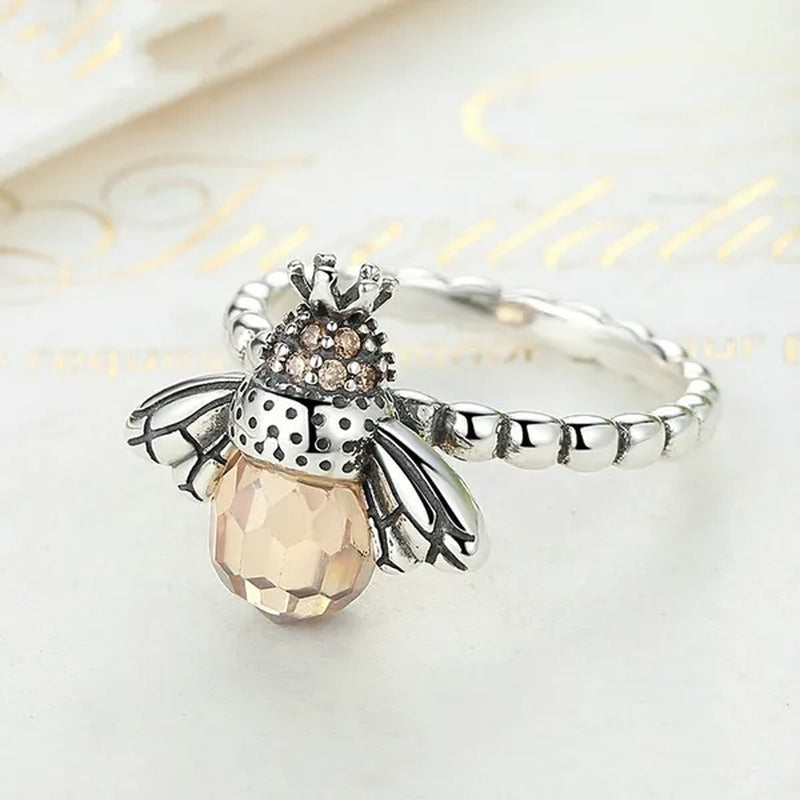 Popular Elegant Bee Design Gemstone Topaz Pendant Necklace/Earring/Ring/Bracelet 925 Silver Jewelry Set Mother'S Day Gifts
