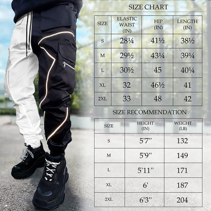Mens Cargo Pants Hip Hop Techwear Harem Pant Jogger Sweatpants with Pockets Jogging Punk Black XL