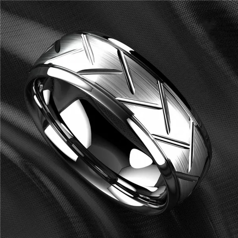 Fashion Creative Black Silver Groove Cut Ring Diagonal Arc Solid Color Ring Engagement Ring Anniversary Gift