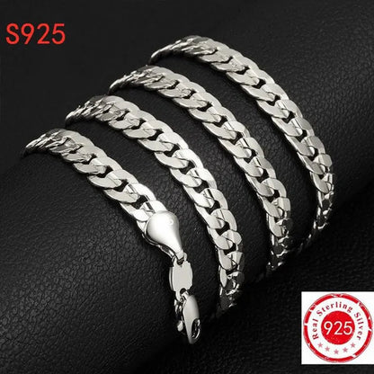 Wholesale High Quality 925 Sterling Silver Fashion Jewelry Set 925 Silver Curb Link Chain Bracelet & Necklace16-30 Inches for Women and Men