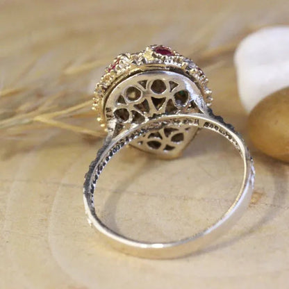 Exquisite 925 Sterling Silver Natural umbrella Ruby & Sapphire & Emerald wedding engagement strange ring gift size 6-10