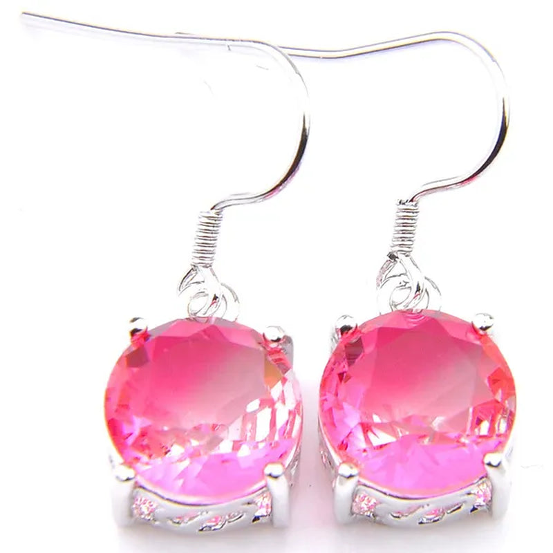 Luckyshine Dazzling Round Fire Bi-Colored Tourmaline Gemstone Silver Earrings Pendants Necklaces Jewelry Sets for Women