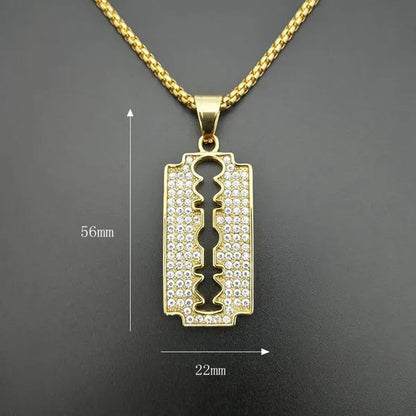 316 Stainless Steel Gold Plated Diamond Blade Pendant Necklace Men's Hip Hop Jewelry