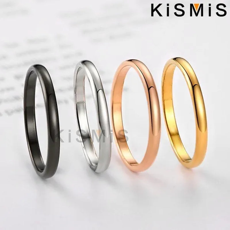 Titanium Steel Stackable Ring 2MM Plain Dome High Polished Wedding Band Women Men Comfort Fit Classic Couple Rings Kismis Accessories for Daily Wear, Engagement, Promise, Anniversary - Black/Silver/Gold/Rose Gold, Size 3-12 ( 1PC )