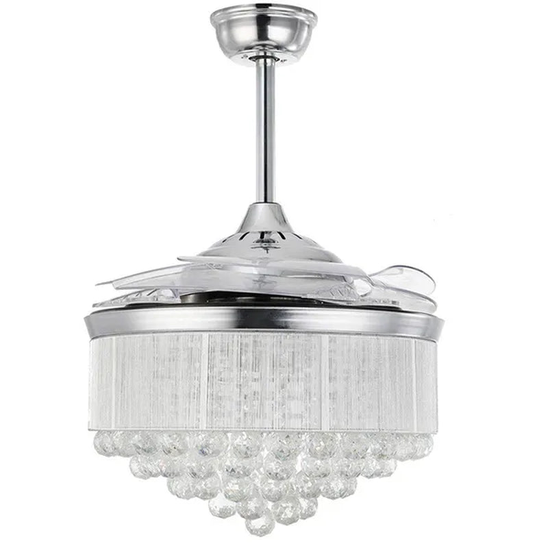 42 Inches Ceiling Fan Light Remote Control LED Pendant Light Crystal Dimmable Metal Luxury Invisible Ceiling Chandelier Lighting