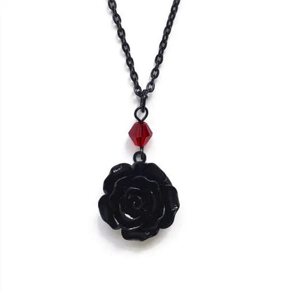 Black Rose Gothic Necklace with Red Bead, Victorian Pendant, Gothic Jewelry, Romantic Valentine Gift For Girlfriend, Alternative