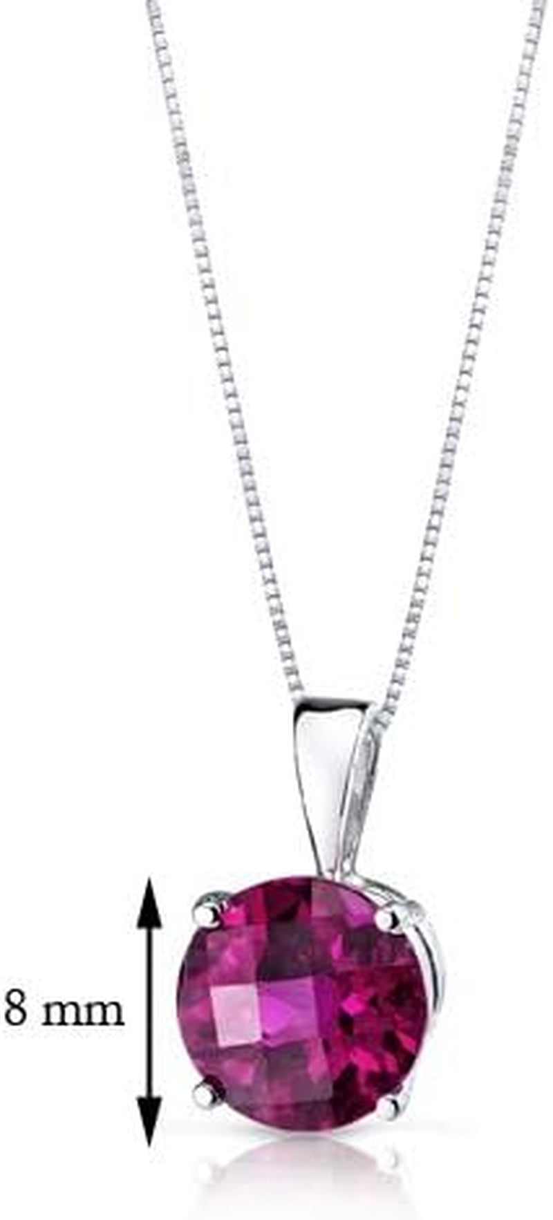Created Ruby Pendant in 14 Karat White Gold, Classic Solitaire, round Shape, 8Mm, 2.50 Carats Total