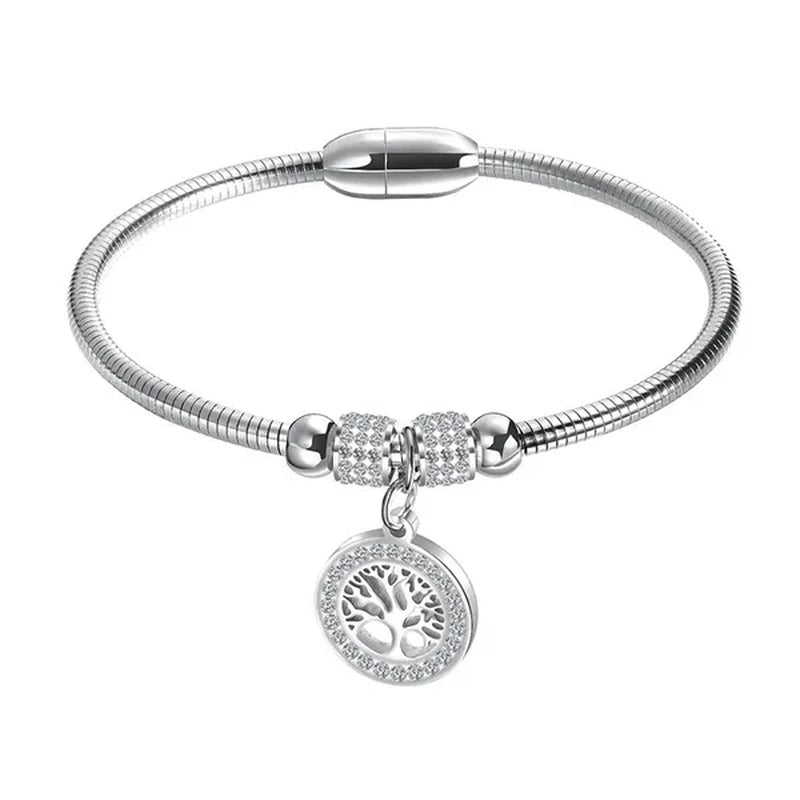 AAA CZ Life Tree Bangel Women Fashion Stainless Steel Family Tree Bracelet Jewelry