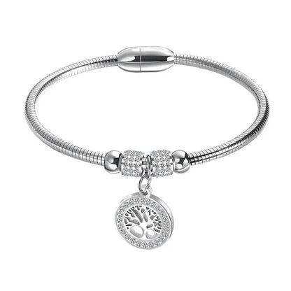 AAA CZ Life Tree Bangel Women Fashion Stainless Steel Family Tree Bracelet Jewelry
