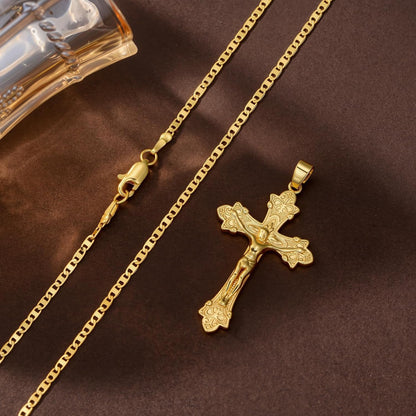 Gold Crucifix Necklace 14K Gold Cross Necklace Jesus Cross Pendant Religious Catholic Jewelry for Men Women