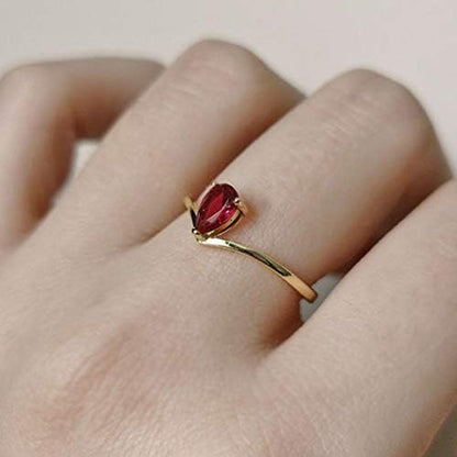 18K Gold Ruby Rings Simple Pear Cut Dainty Love Rings Fine Jewelry for Women Girls