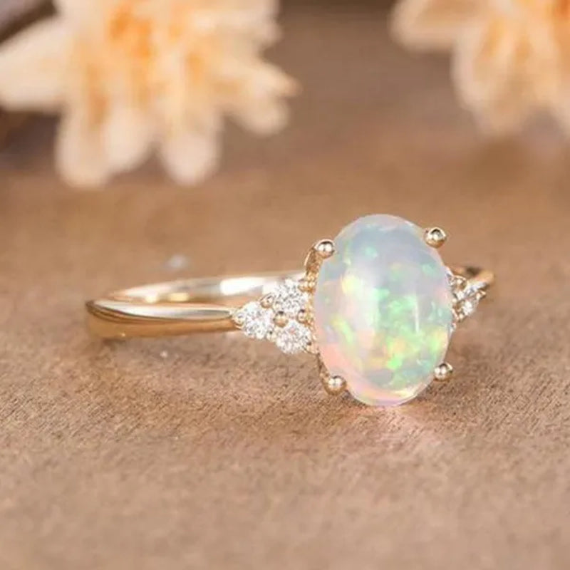 Natural Fire Opal Ring Exquisite and Fashionable 14K Gold Ring Opal Ring Mother's Day Diamond Ring European and American Bridal Party Wedding Engagement Ring  Anniversary Birthday Family Gift Jewelry