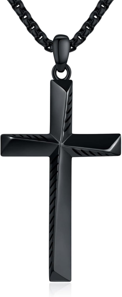Black Cross Necklace for Men 925 Sterling Silver Cross Pendant Necklace Cross Jewelry Gifts for Men Women