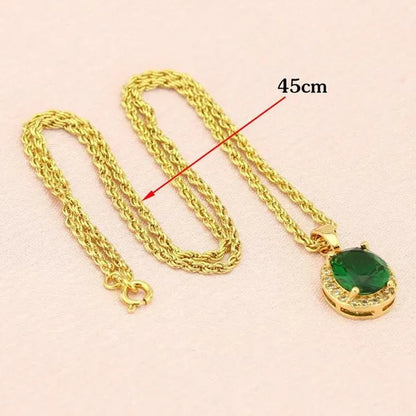 Flawless Long Gold Color Women Jewelry Sets Green Zircon Drop Earrings Necklace Pendant Rings Oval Bracelet Dating Gift