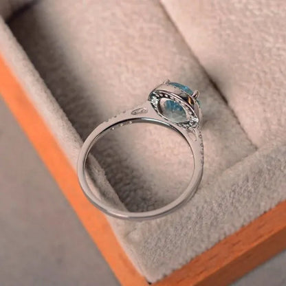 Brilliant Oval Aquamarine White Diamond Halo Ring 18K White Gold Bride Promise Wedding Engagement Jewelry Gifts
